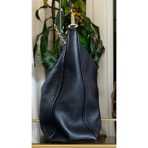 AUTHENTIC TORY BURCH BLACK LEATHER CHELSEA HOBO SHOULDER BAG - Picture 3 of 10